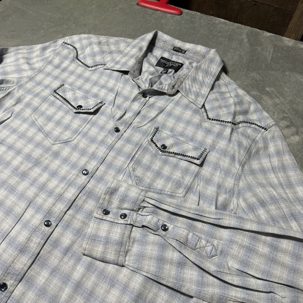 Moonshine Spirit Brad Paisley Pearl Snap Western Men's XXL Blue Plaid Shirt Work